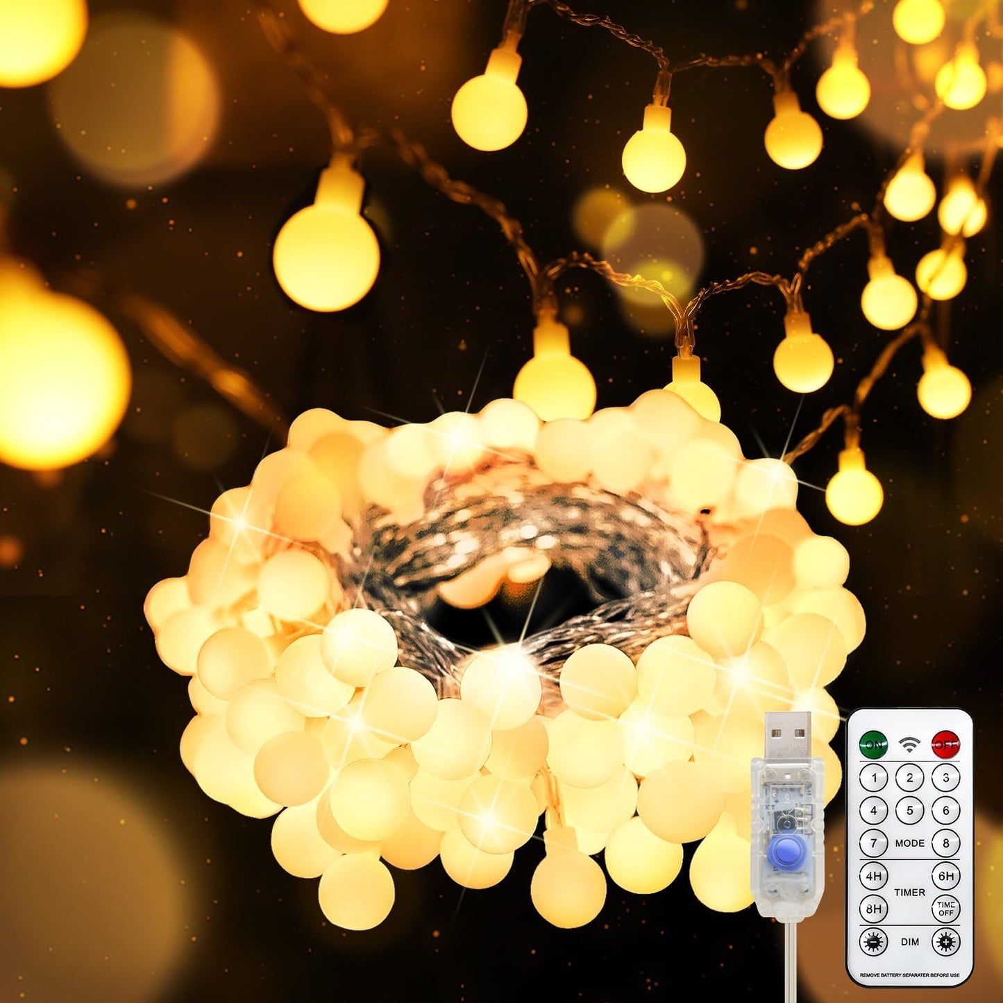 suddus Globe String Lights, 100 LED Fairy Lights, Warm White, Indoor/Outdoor Use for Bedroom, Garden, Party