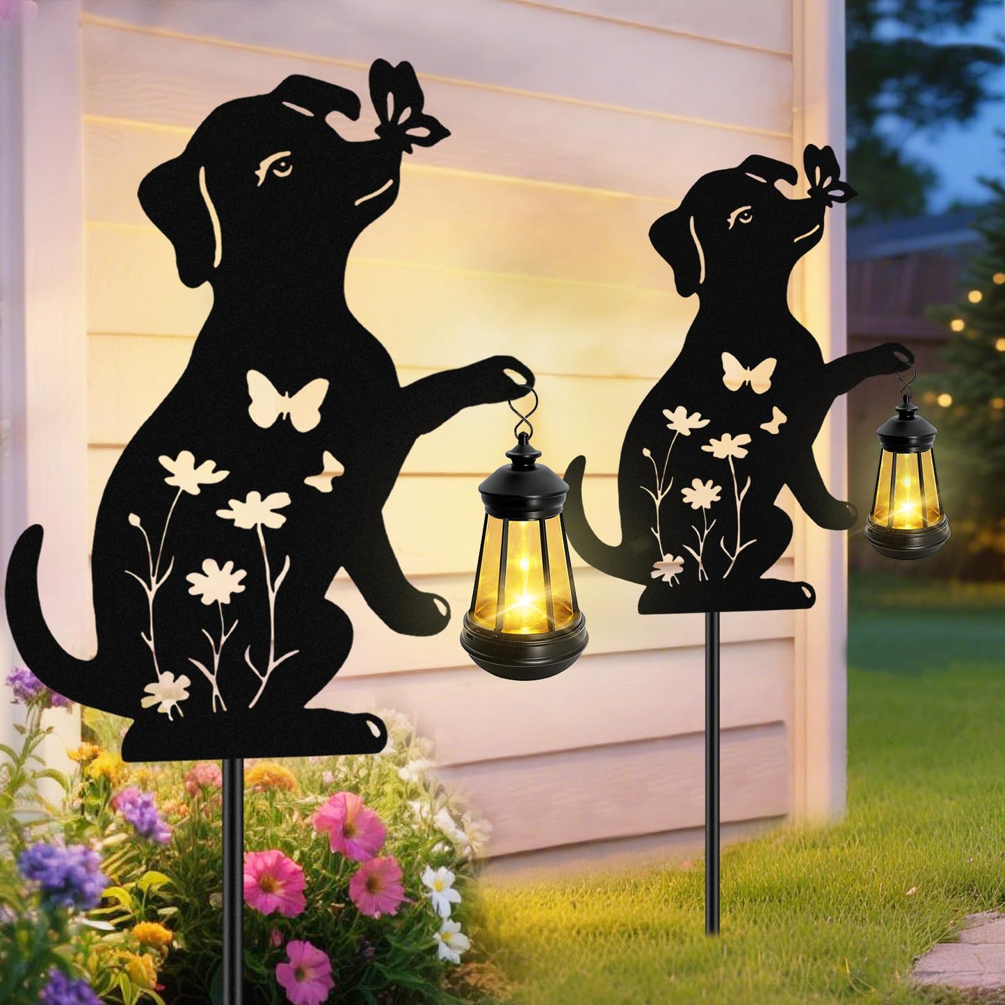 Solar Lights Outdoor  2 Pack Metal Dog Solar Lights  Birthday Gifts For Women Mom MotherS Day Christmas  Waterproof Metal Hanging Lantern Stakes Garden Decor Outside Patio Yard Pathway Backyard Lawn