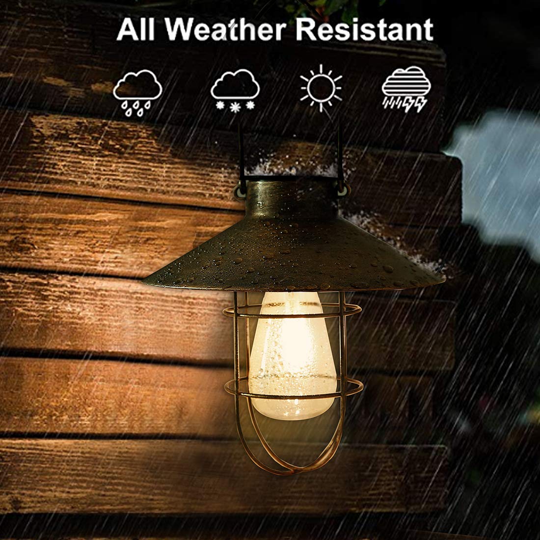 pearlstar Solar Lantern Outdoor Light Metal Farmhouse Design Warm White Bulb Brushed Copper 049