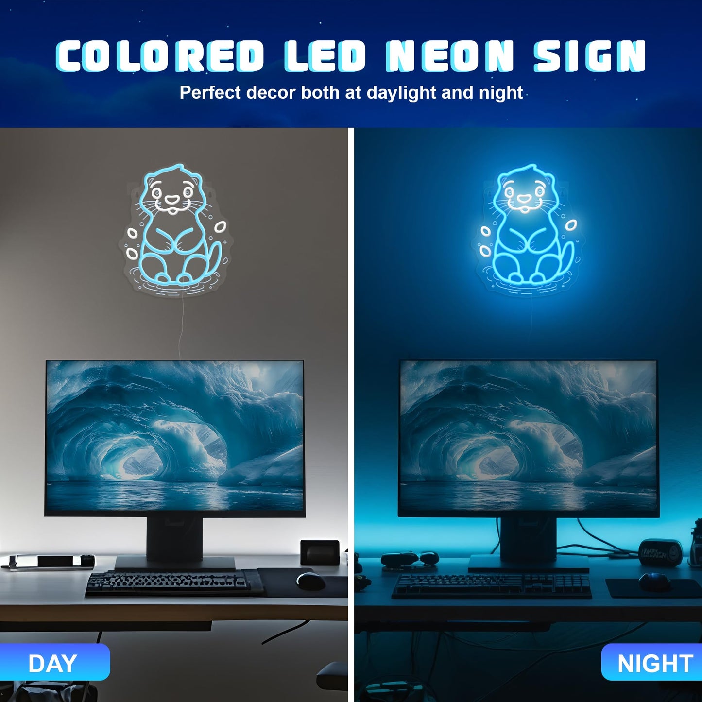 Sea Otter Neon Sign - Unique Wall Decor For Kids Bedroom  Gifts For Otter Lovers & Boys Girls  Usb-Powered Energy-Efficient Art With Hanging Kit