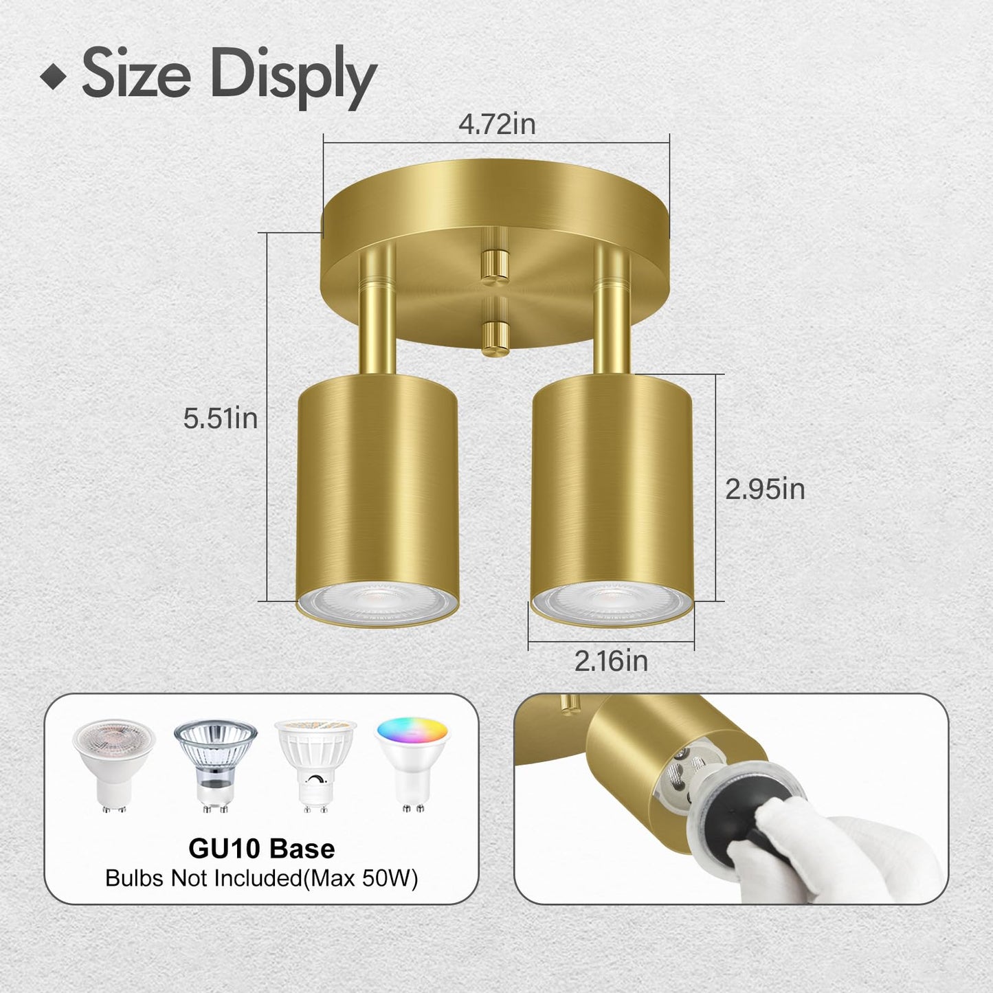 2 Light Track Lighting Fixtures Ceiling  Gold Round Directional Ceiling Spotlight  Gu10 Flush Mount Ceiling/Wall Fixture  Adjustable Modern Led Track Lights For Kitchen/Living Room  Bulb Not Included