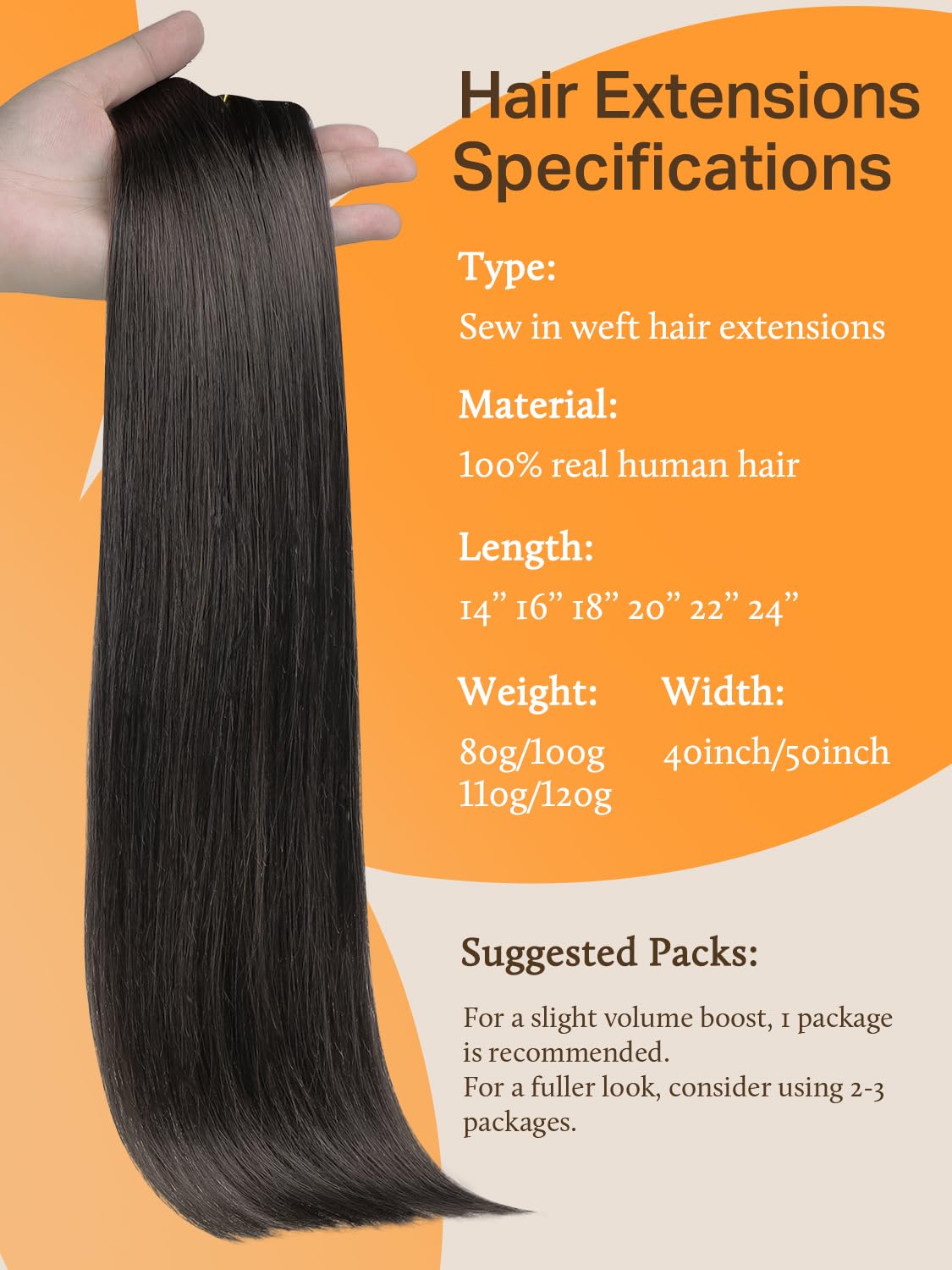 DOORES Sew In Extensions, 22 Inch 110g Mocha Brown, Remy Hair Extensions, Long Straight Hair for Daily Wear