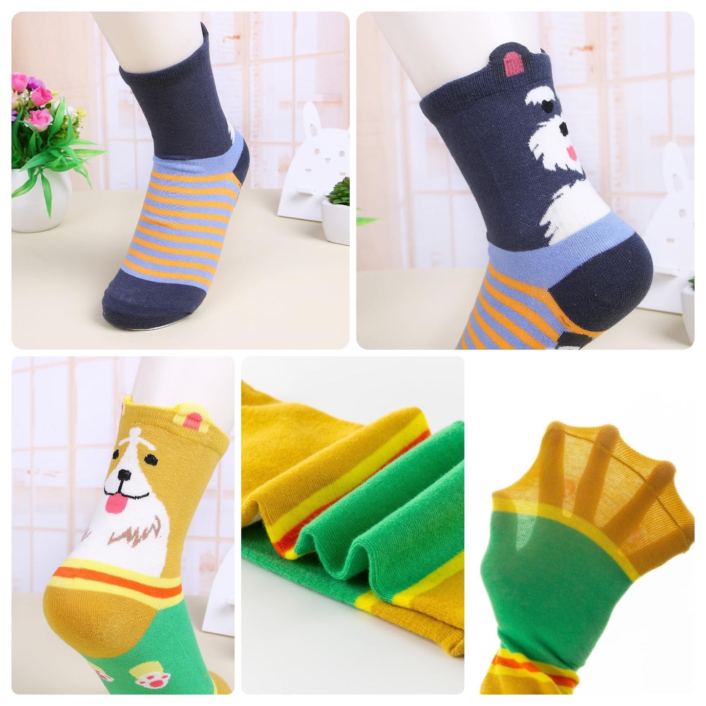 Mikitutu 5 Pairs Women's Dog Socks, Funny Animal Paw Print Socks (US, Numeric, 5, 8, Regular, Regular, Dog)