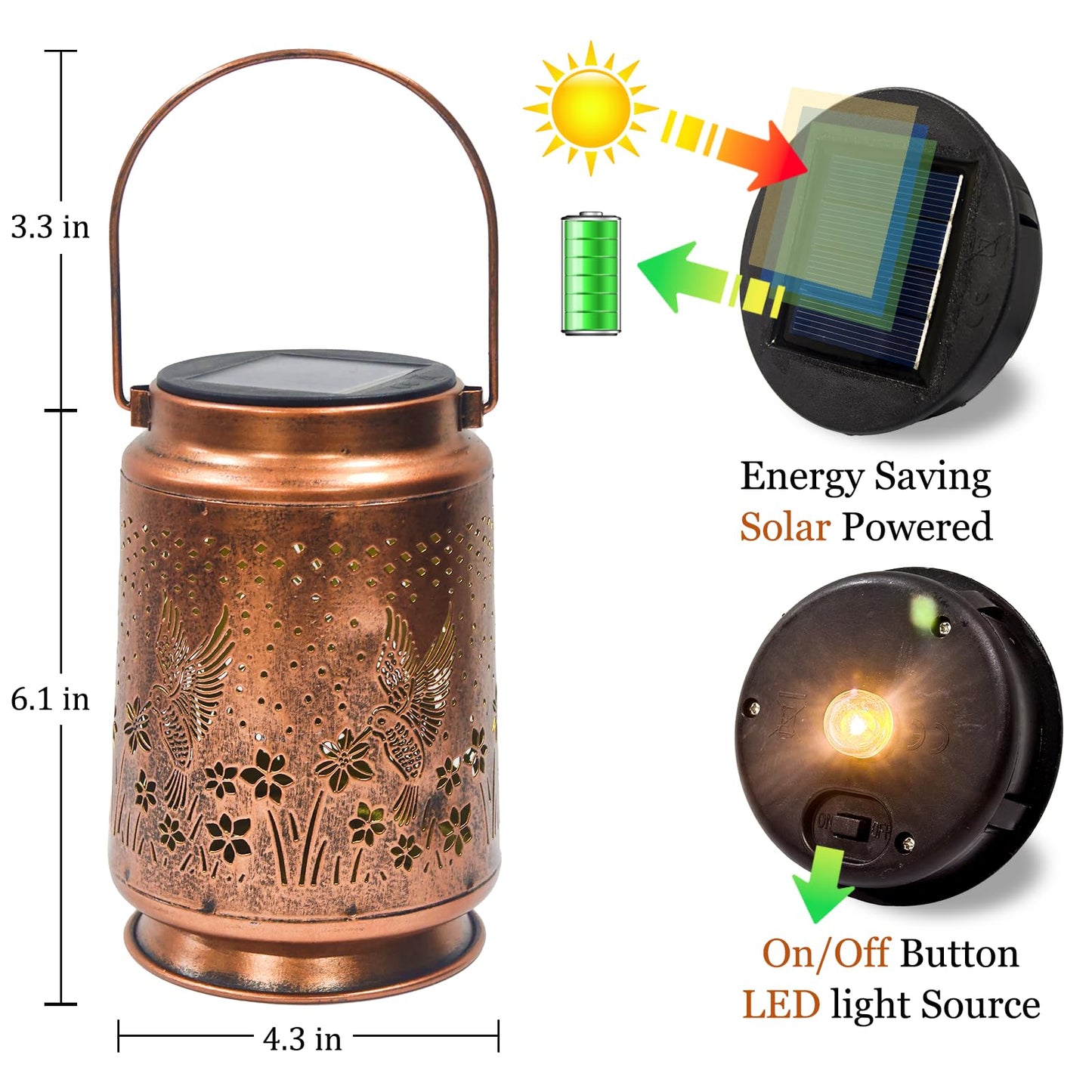 Azeeboi 2 Pack Solar Lanterns Outdoor Waterproof Hummingbird Lantern Garden Decor Birthday Gifts For Women Mom Grandma Hanging Solar Lights Metal Decoration For Yard  Patio  Backyard  Porch