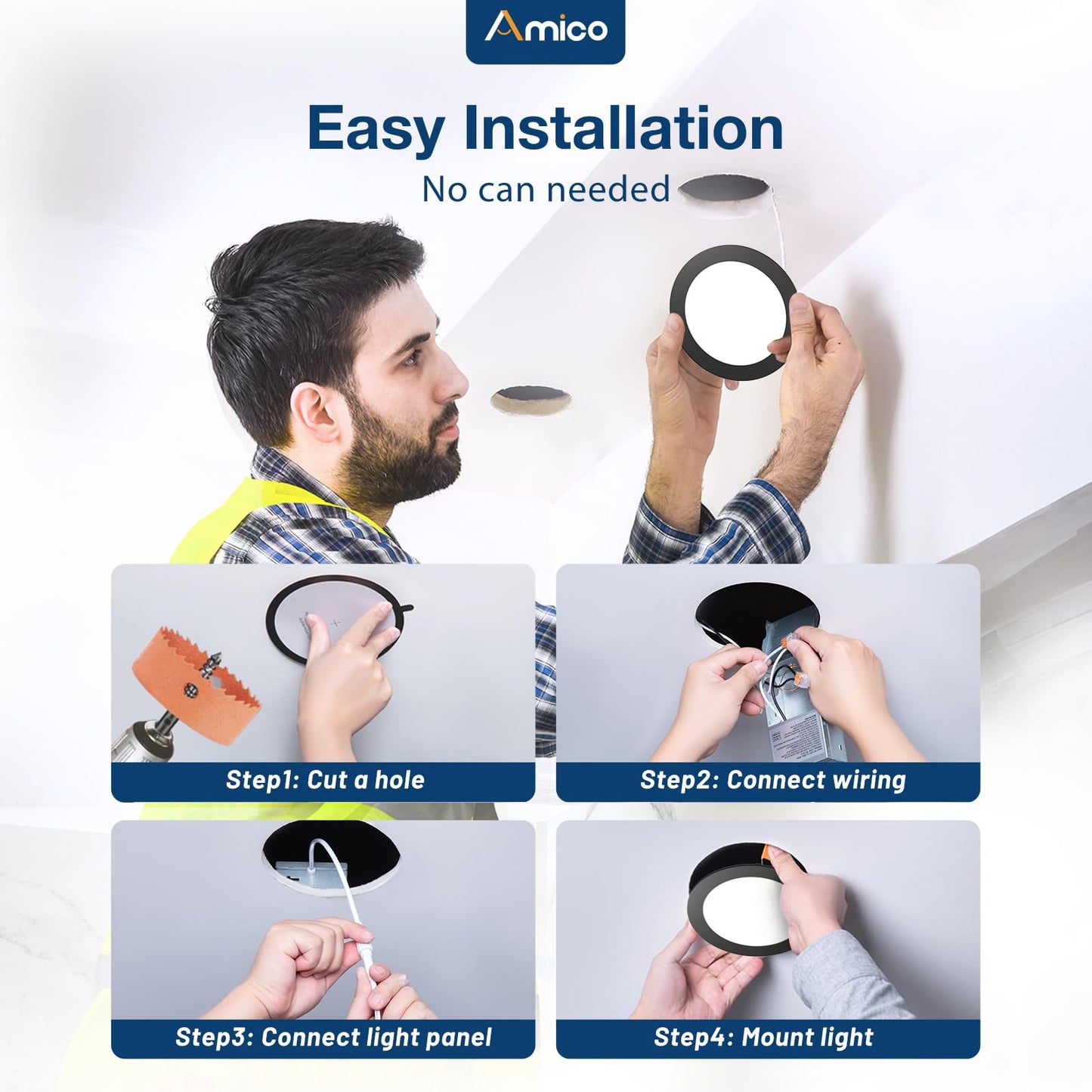 Amico 24 Pack 4 Inch Black 5Cct Ultra-Thin Led Recessed Ceiling Light With J-Box  2700K/3000K/3500K/4000K/5000K Selectable  10W Eqv 70W  Dimmable Canless Downlight  800Lm High Brightness  Etl  Fcc