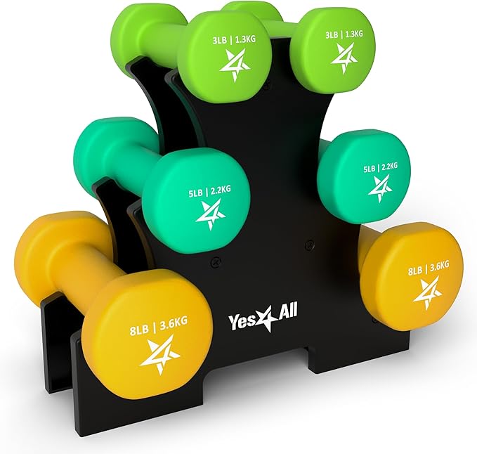 Yes4All 5 lbs Dumbbells Neoprene with Non Slip Grip – Great for Total Body Workout – Total Weight: 10 lbs (Set of 2)