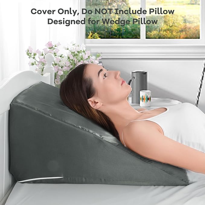 HOMBYS Satin Bed Wedge Pillow Cover Silky & Smooth Wedge Pillowcase 1 Pack 24x24x7.5, Soft & Breathable, Removable & Machine Washable-Zipper Design (Pillow Not Include)