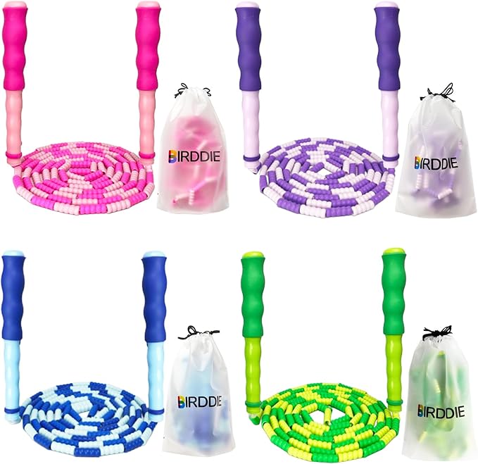 BIRDDIE Soft Beaded Jump Ropes, Adjustable Length Skipping Rope, Tangle Free Segmented Jumping Rope for Kids and Adults Ex...