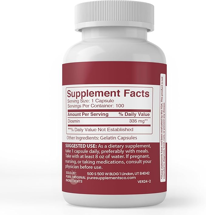 Pure Original Ingredients Diosmin (100 Capsules) Always Pure, No Additives Or Fillers, Lab Verified