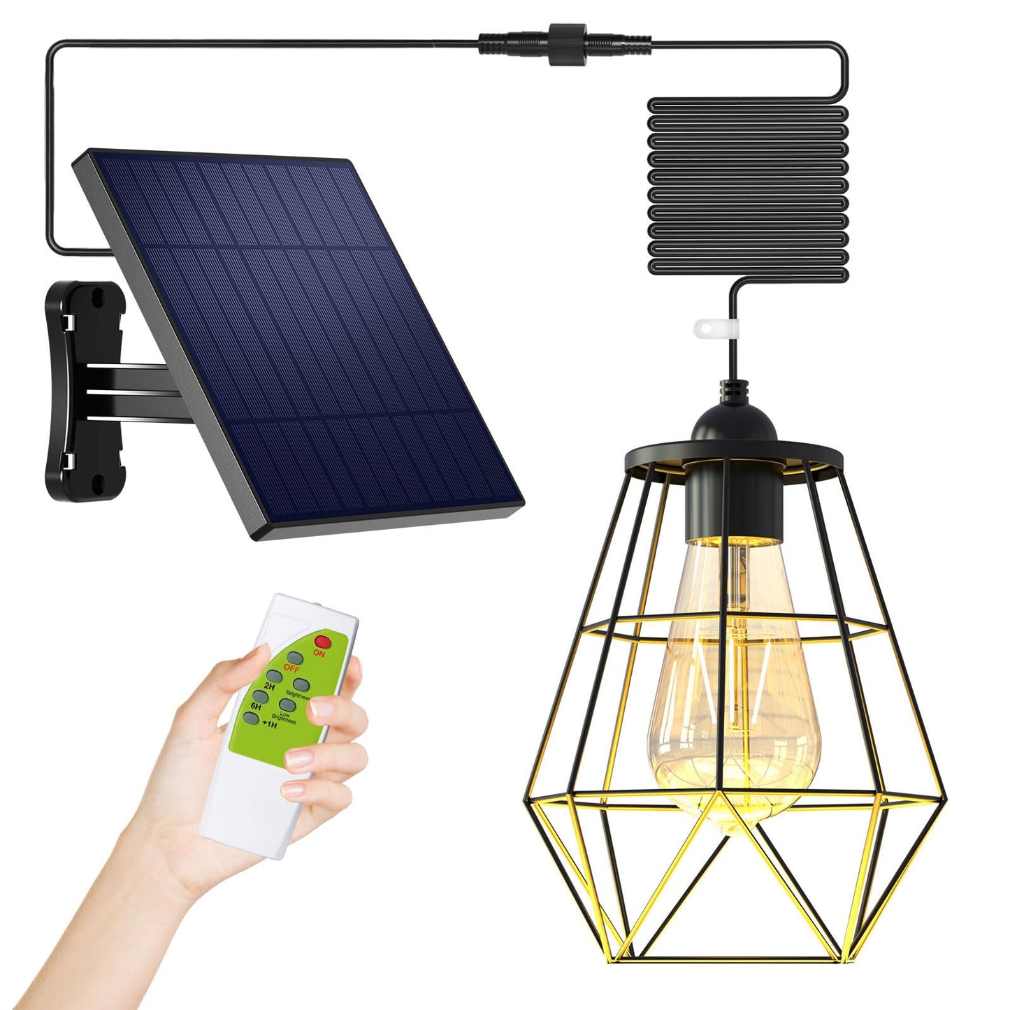 Ousam Led Solar Chandelier - Waterproof Outdoor Lantern With 16Ft Cord, Remote Control, Dusk To Dawn Timer, Lantern Plus