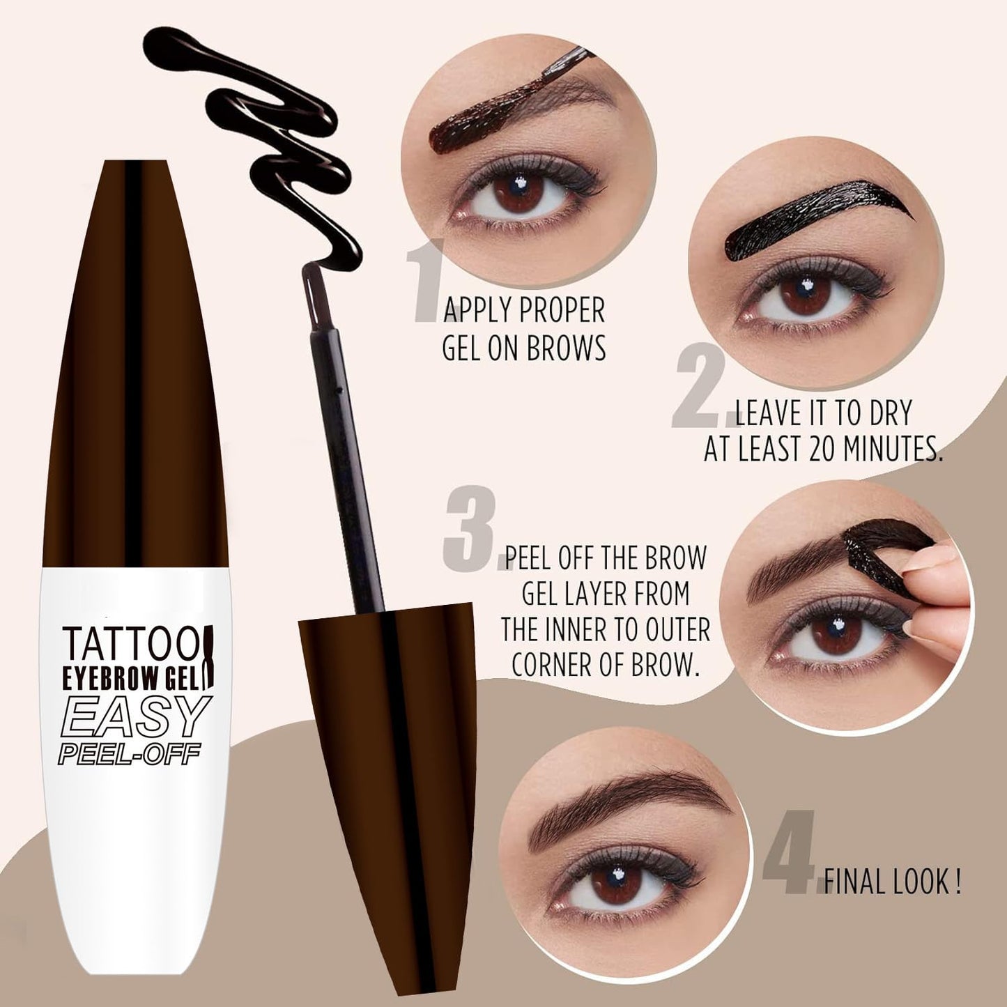 2Pcs Peel Off Brow Tint Gel - Waterproof & Sweatproof Longwear Tattoo Eyebrow Kit, Transfer-Resistant Natural Color, Defined Ful