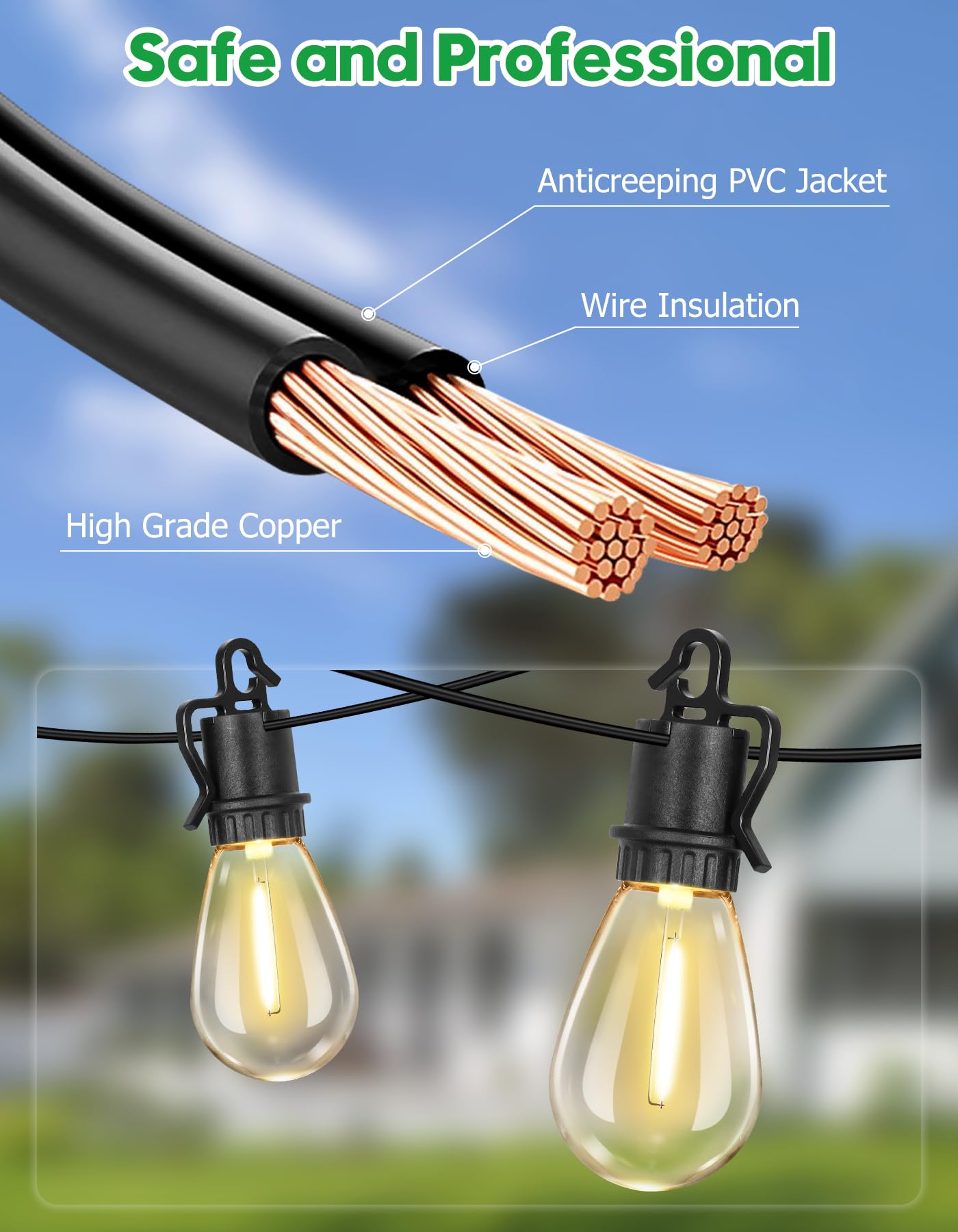 TDLOL Outdoor String Lights, 50FT with 25 Shatterproof S14 Bulbs, Dimmable, IP55 Waterproof, for Patio, Garden, Backyard, Model GYPC-O25