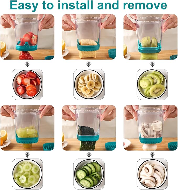 Strawberry Slicer：Fruit Slicer Cup Veggie Salad Speed Cutter for Strawberries Egg Banana Mushroom Cucumber Kiwi the Kitchen Portable Slicing Tool (Dark Teal)