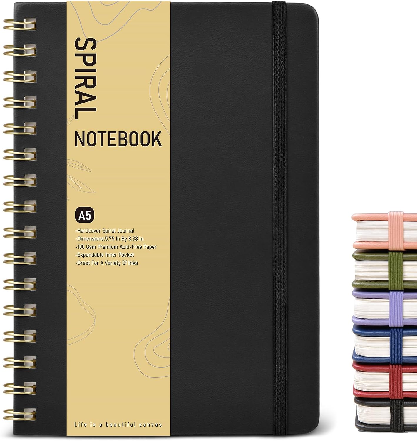 Graph Spiral Journal Notebook, A5 Hardcover Spiral Journals for Women Men, 100 GSM Graph Paper Notebooks, 150 Pages Spiral Bound Grid Notebook for Writing Note Taking Work 5.75" x 8.38" Black