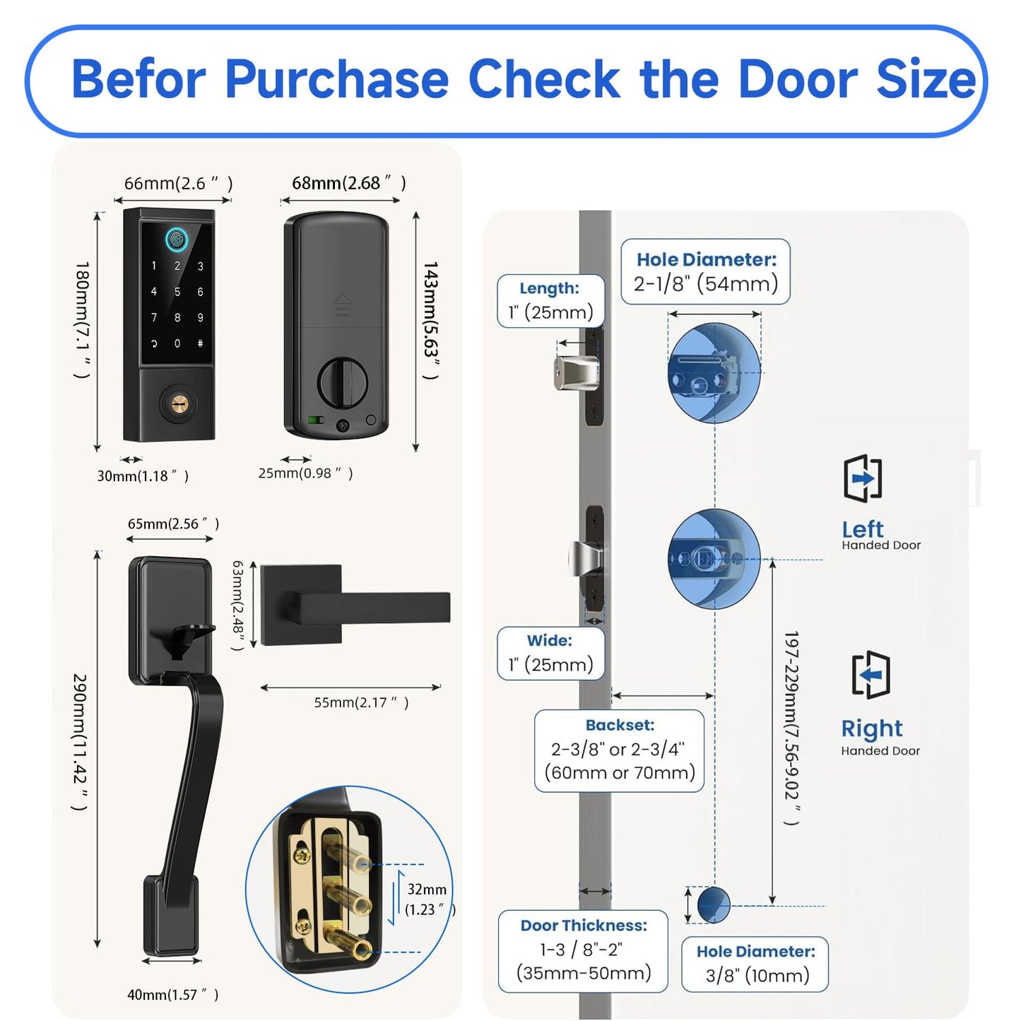 BEBASIA Heavy Duty Fingerprint Smart Door Lock for Front Door, APP Control Front Door Lock Sets, Auto Lock, Anti-Peeping Touchscreen Digital Keypad, Electronic Keyless Entry Deadbolt, Black