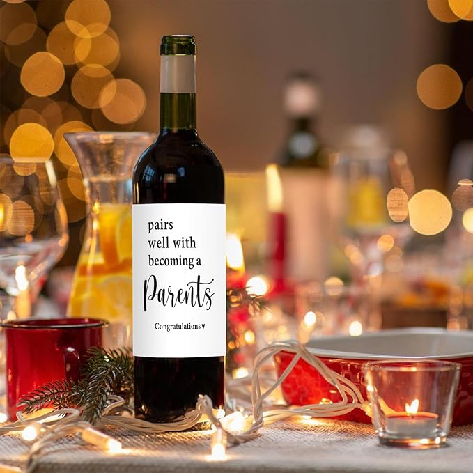 24 Pcs Parents Pregnancy Baby Announcement Wine Labels, Funny Pregnancy Baby Announcement Gifts for New Parents, Pairs Well With Becoming A Parents Wine Bottle Stickers Labels