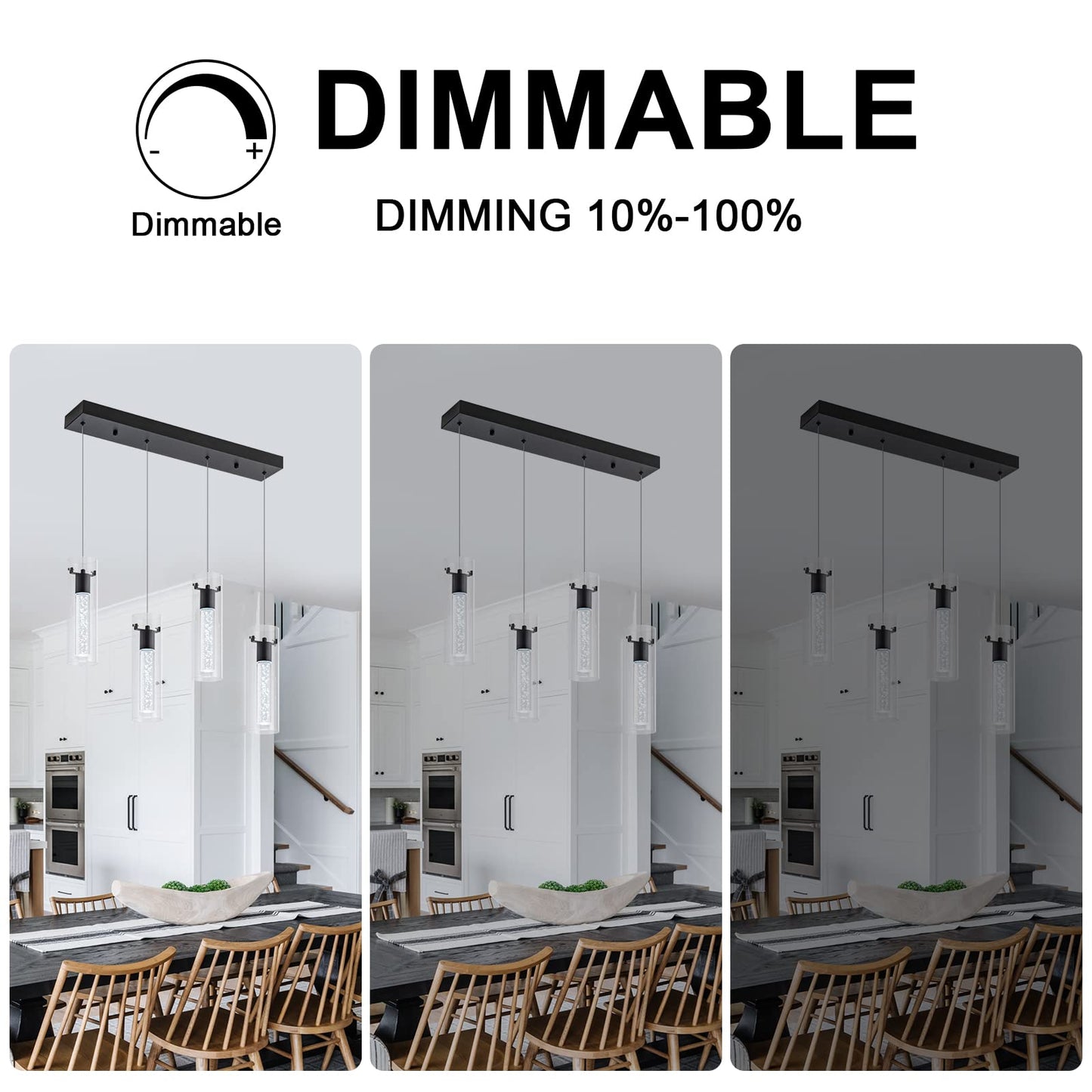 votag Pendant Light Fixtures, 4-Light Dimmable Aluminum Pendant, Black Finish, Model PI-0172A4-32W-BK