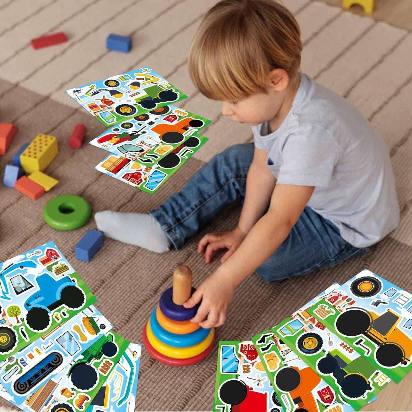 24 Sheets Make Your Own Farm Tractor Stickers for Kids Toddler, Fall Autumn Stickers, Happy Farm Themed Birthday Party Favors Supplies