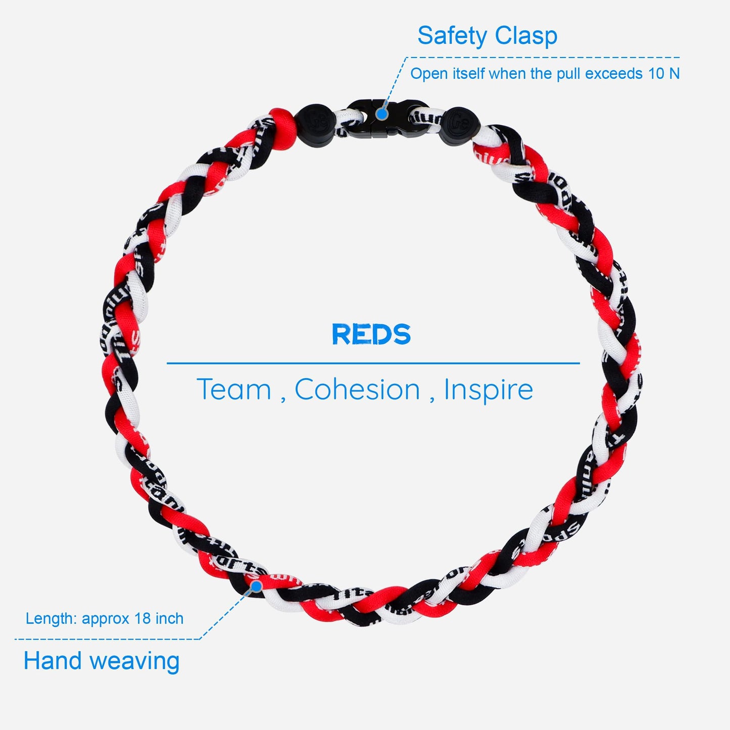 SUPBOMM Baseball Rope Necklaces, League Team Colors Braided Necklace, Baseball Team Gifts, Reds