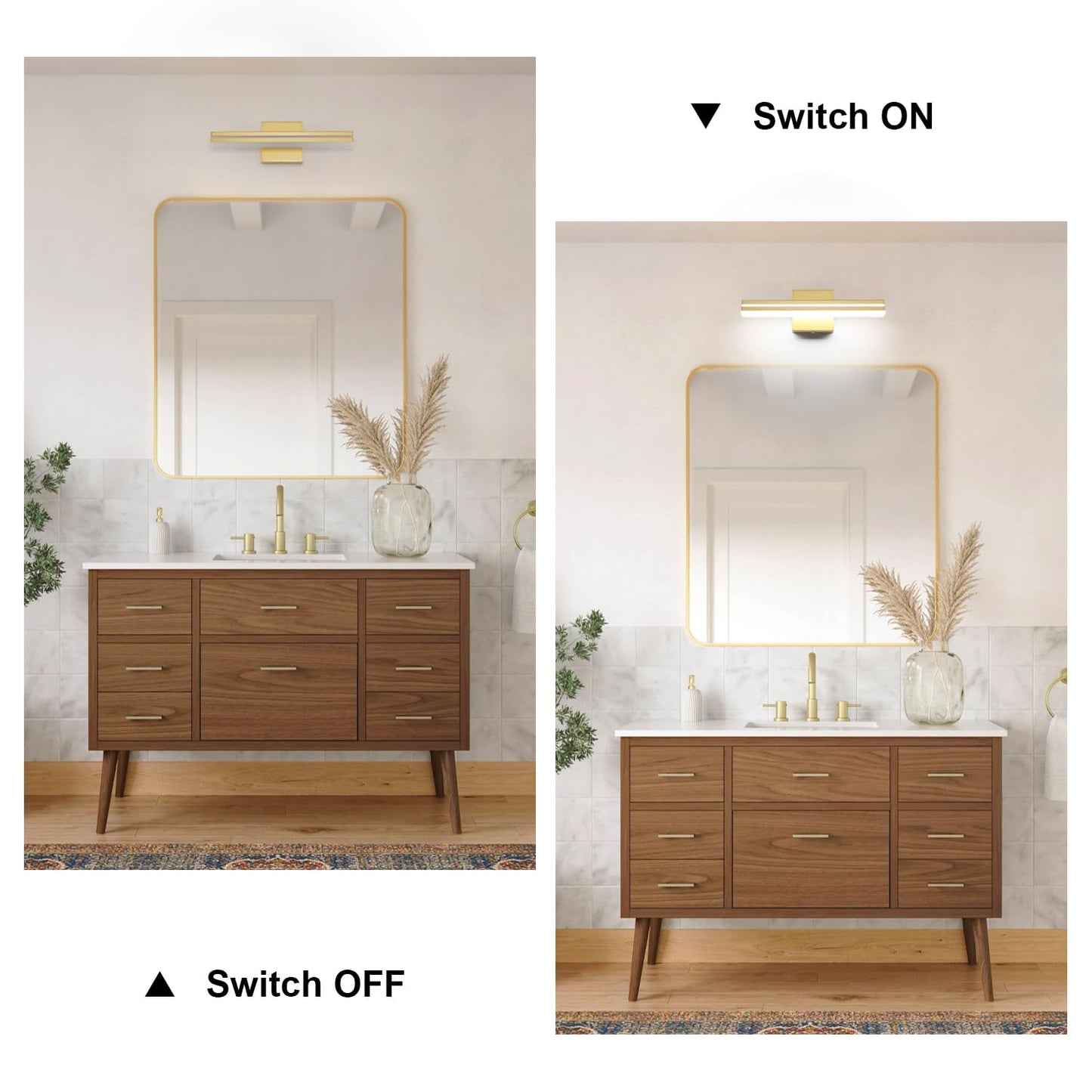 Sinerise 16-Inch Led Modern Bathroom Vanity Light Bar  Gold Modern Acrylic Bathroom Wall Lighting Fixtures Over Mirror (Cool White 6000K)
