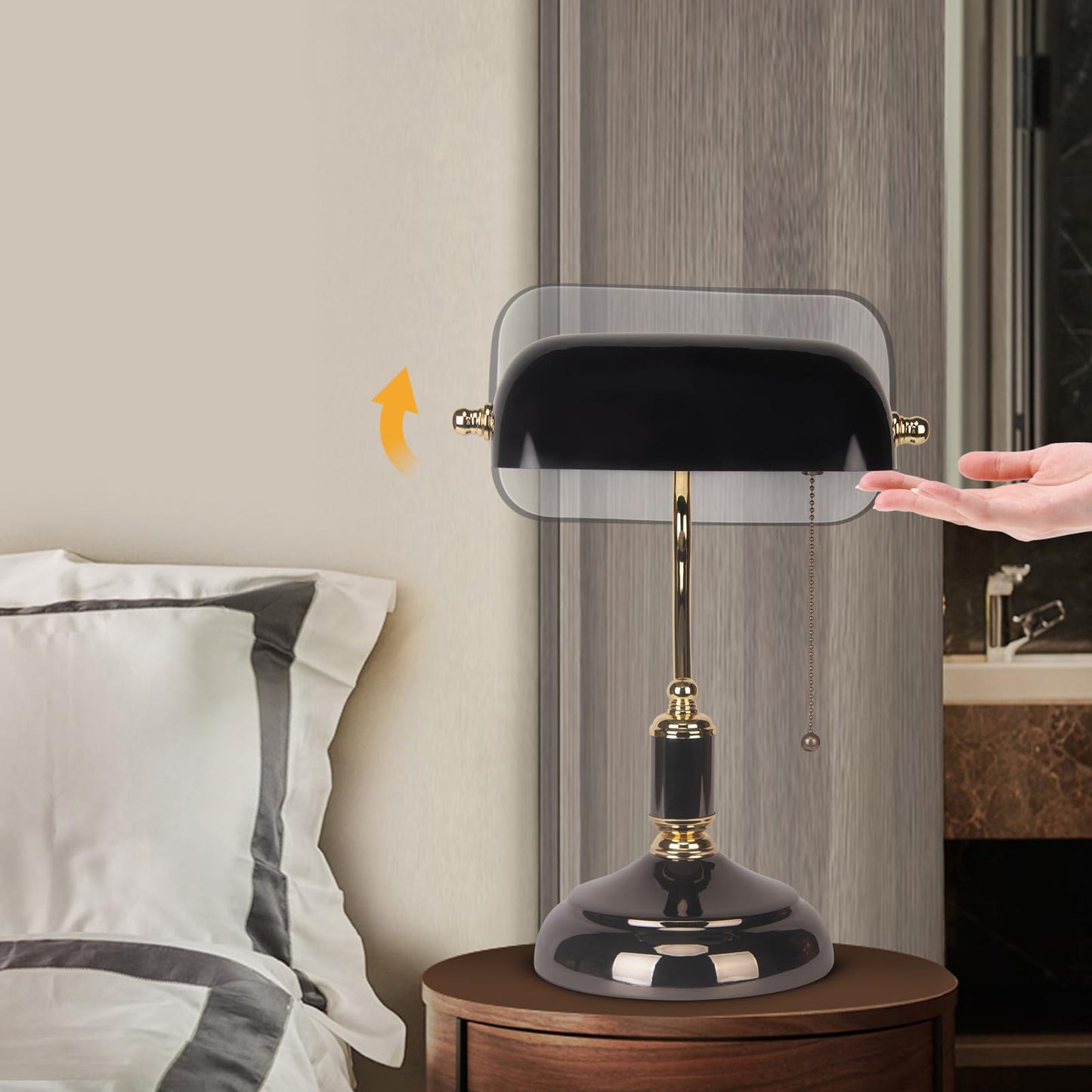 FIRVRE Bankers Desk Lamp, Black Glass Shade, Golden E26 Base, Model 006, Traditional Style for Office, Study Room