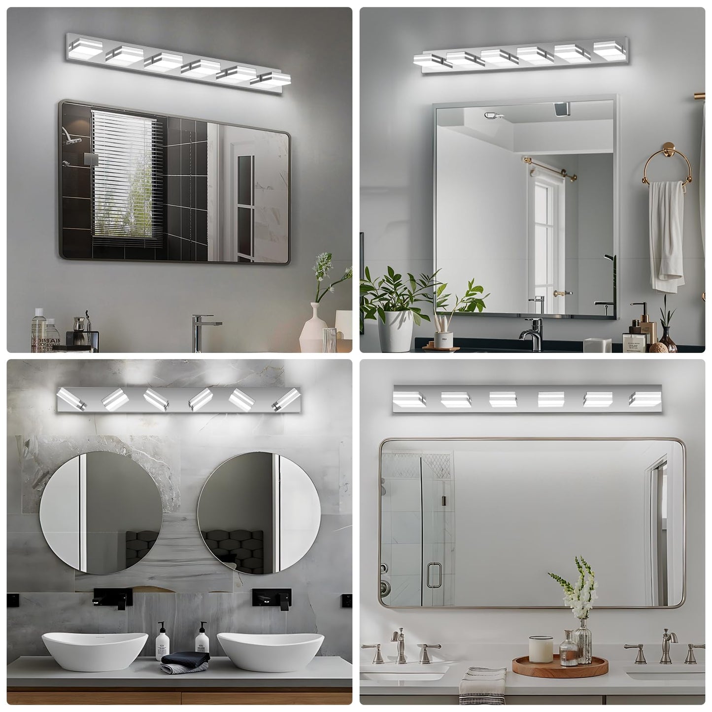 Jzekvn Modern Led Bathroom Lights Fixtures(6-Light) Stainless Steel Chrome Acrylic Wall Lighting Vanity Lights For Bathroom Over Mirror(6000K 41In