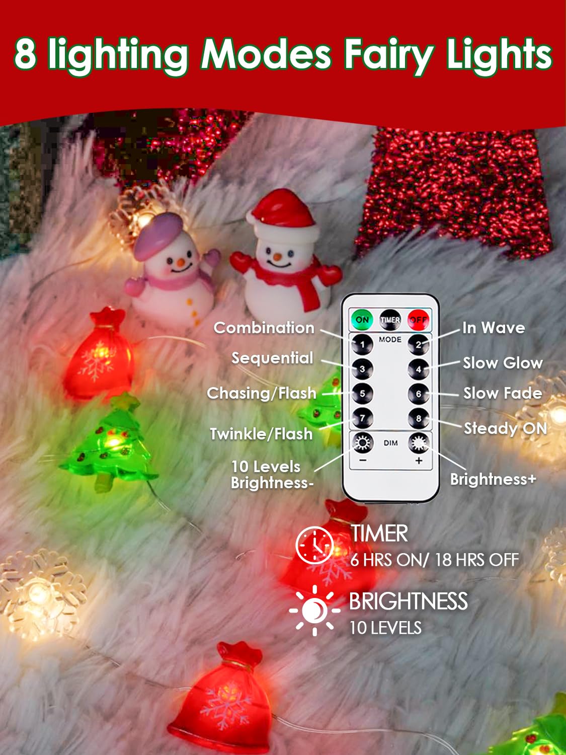 Christmas Decoration Lights  10Ft 30 Led Christmas Tree Snowflake Lucky Bag Fairy Lights Battery Operated With Remote  Twinkle String Light 8 Modes & Timer For Indoor Outdoor Xmas Party House Decor