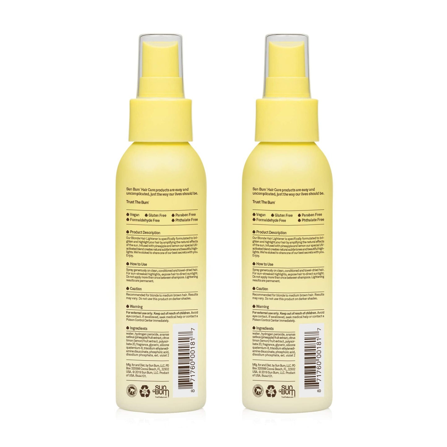Sun Bum Blonde Hair Lightener - Vegan, Paraben, Gluten and Cruelty-Free Color Enhancing Brightener for Blondes, 2 Pack