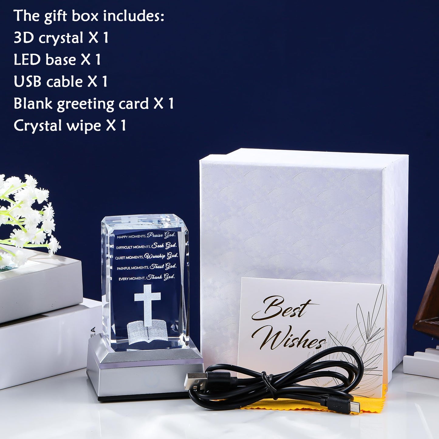 Movdyka 3D Crystal Christian Gifts For Women Men Faith  Inspirational Bible Verse Religious Gift Keepspirit-inspired flavor With Colorful Led Night Light  Get Well Spiritual Gifts Ideas For Birthday