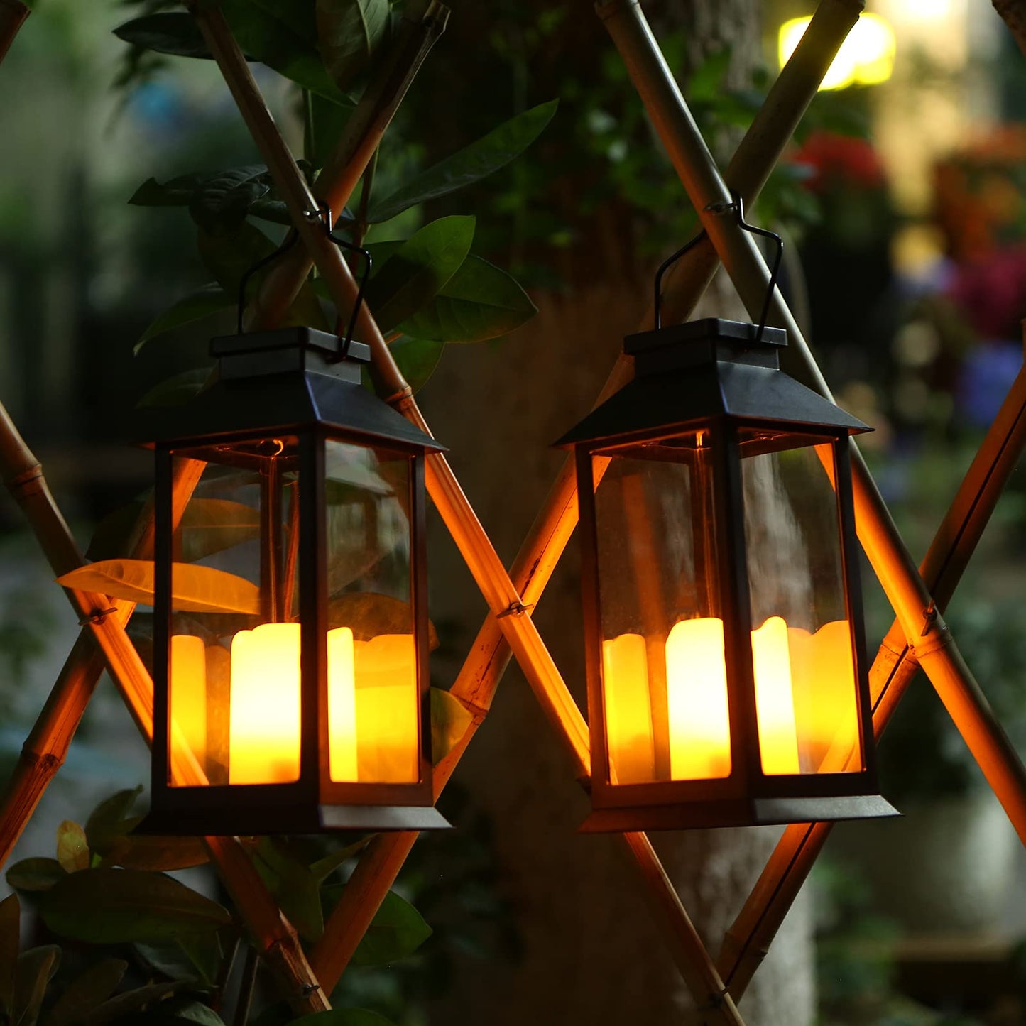 Tomshine Solar Lanterns 2 Pack, 11.8 Led Flameless Candle Lights, Outdoor Hanging, Black