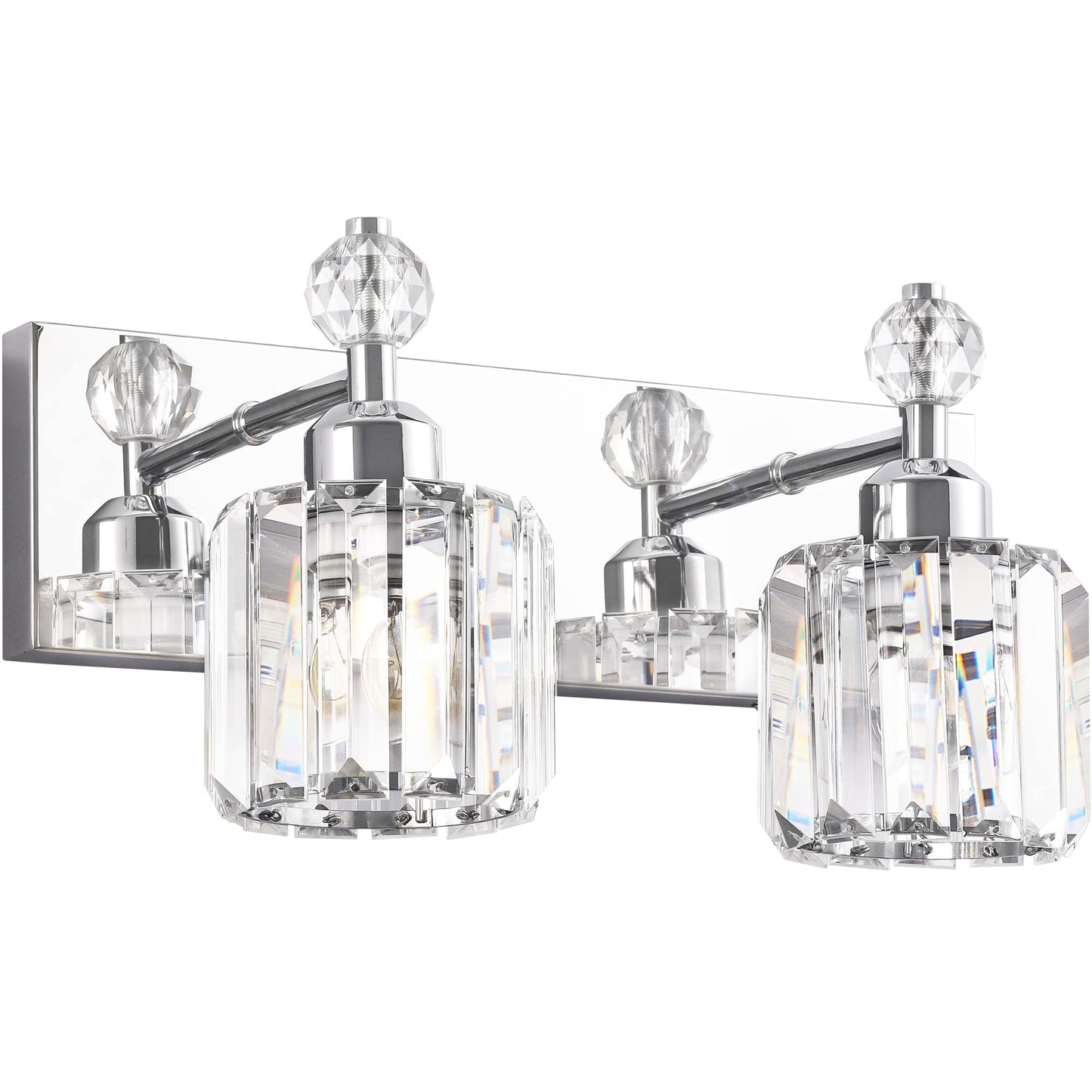 Presde 2-Light Chrome Bathroom Vanity Light - Modern Crystal Wall Sconce For Over Mirror Lighting