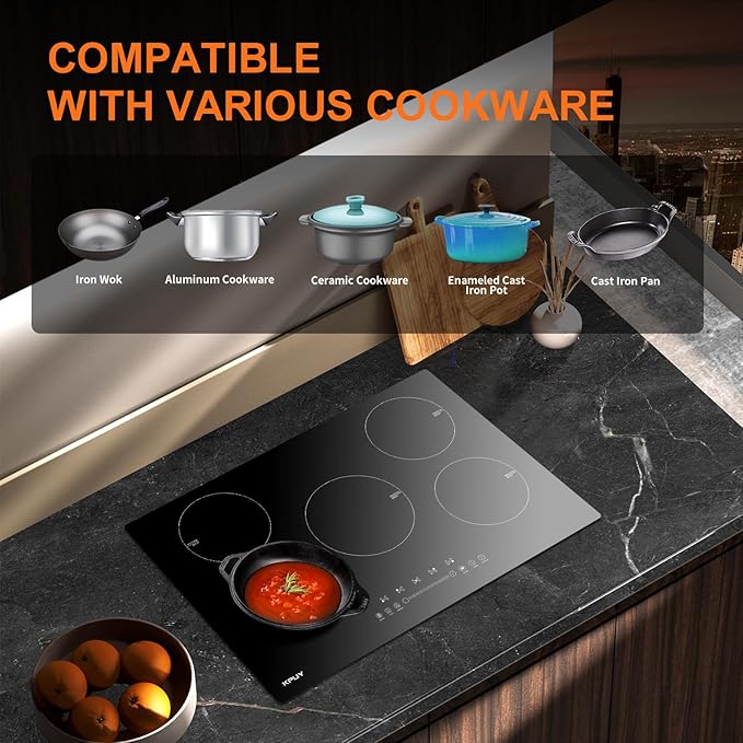 KPUY Induction Cooktop 36 Inch with 5 Burner, Electric Burner 220-240V, 7400W Electric cooktop with Keep Warm Function& Timer, 9 Power Levels, 36'' Induction Cooktop Hard Wire(No Plug)
