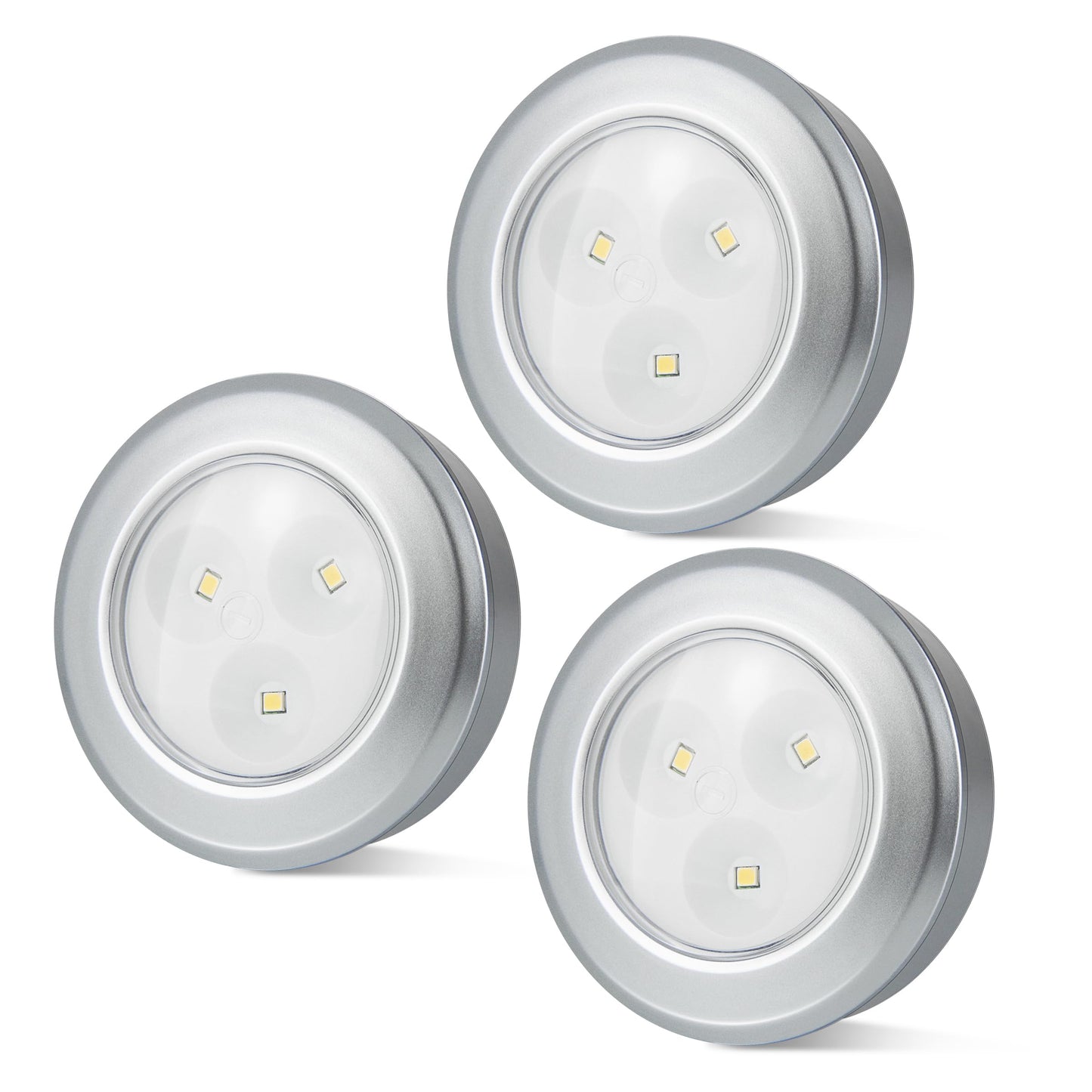 Bigmonat Led Puck Light  Stick On Lights  Closet Lights Battery Operated  Tap Lights  60 Lumens Touch Light  Under Cabinet Lighting  Ideal For Kitchen Cabinets  Closets  3-Pack  Silver