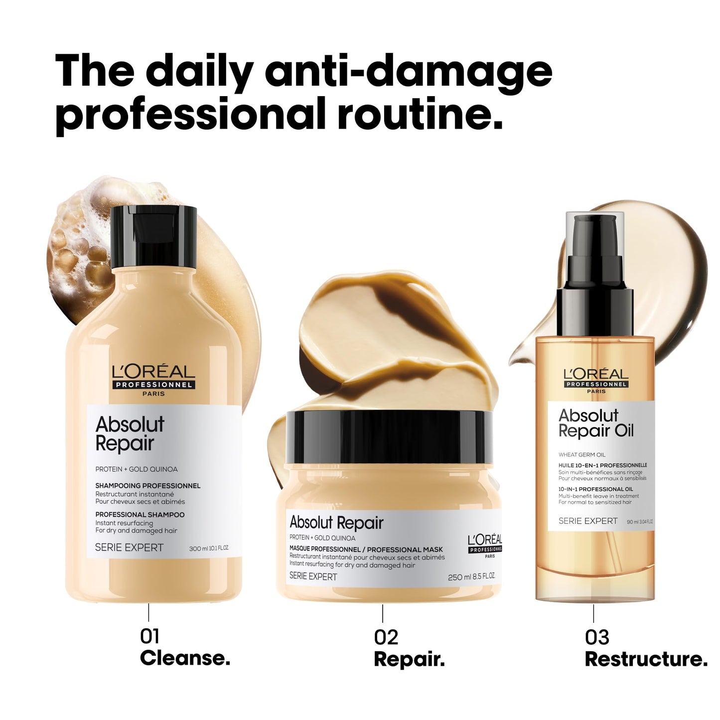 L'OREAL by L'Oreal, SERIE EXPERT ABSOLUT REPAIR GOLD QUINOA + PROTEIN SHAMPOO 10.1 OZ