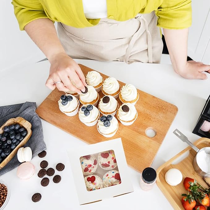 30-Set Cupcake Boxes Bulk with Clear Display Window Hold 4 Standard Cupcakes, Disposable Food Grade White Cupcake Carrier Cupcake Container, Perfect for Cupcakes Muffins Cookies Pastries