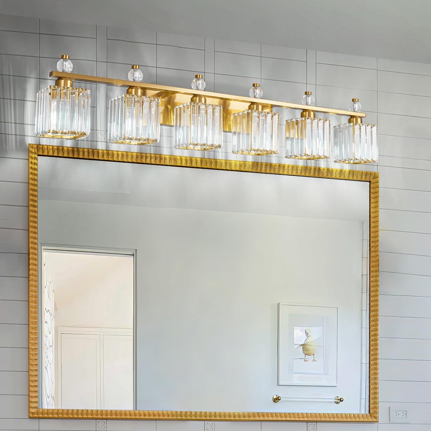 Fdpby 6-Light Modern Crystal Vanity Light - Gold Metal Bathroom Fixture, Model 290
