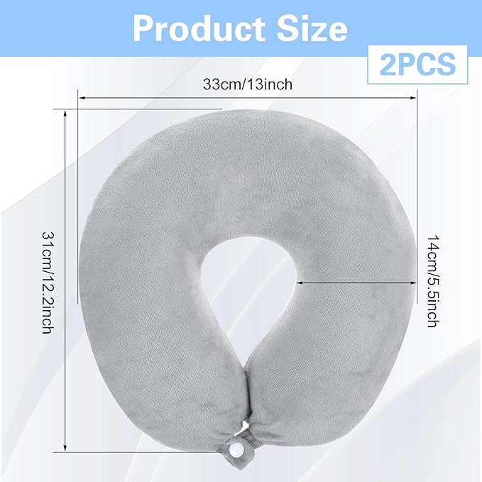Prasacco 2 Packs Travel Neck Pillow Case Cover, U Shaped Neck Pillow Cover Reusable Neck Pillow Washable Cover Soft and Smooth Neck Pillow Cover Grey Airplane Pillow Cover (No Filler)
