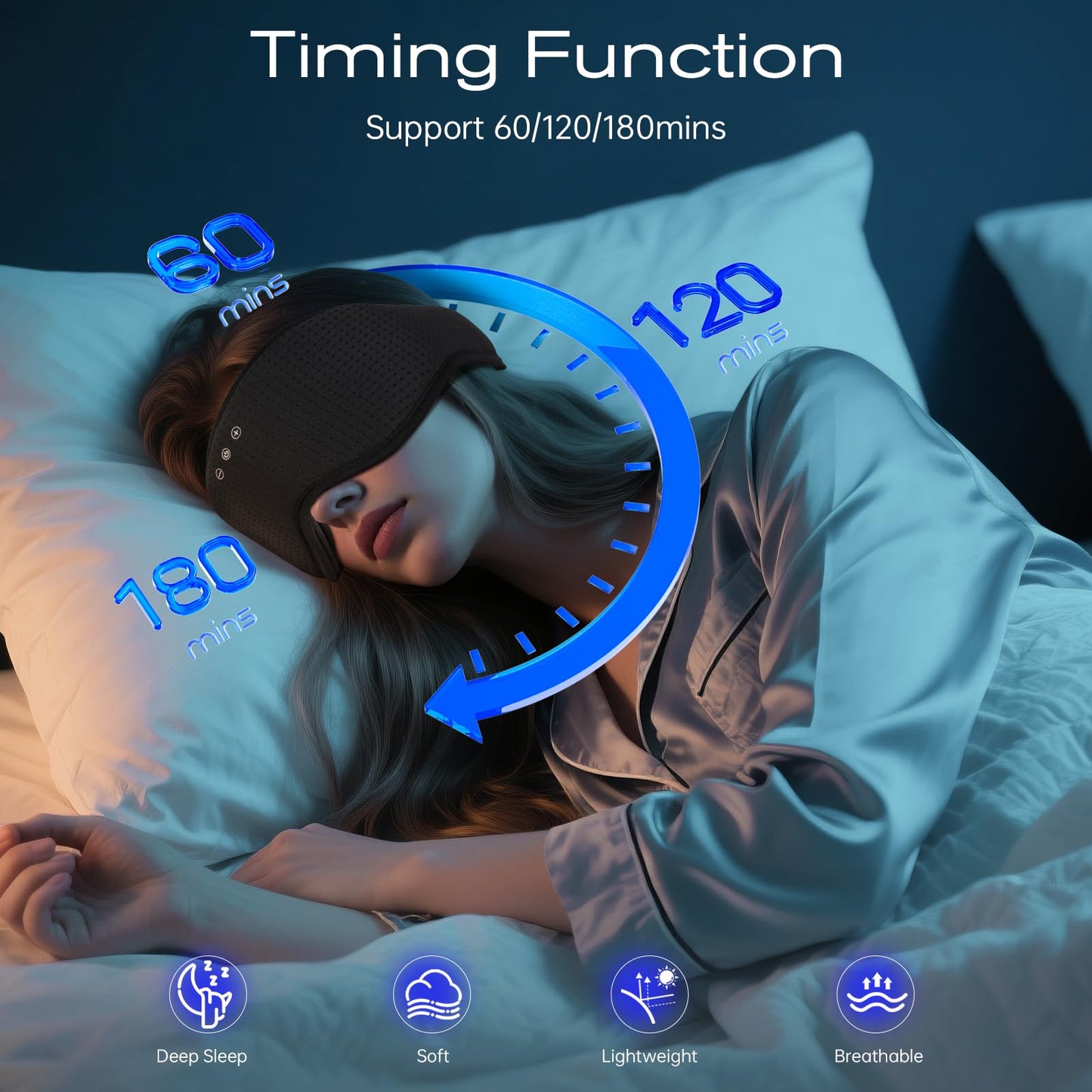 ZHENYEMEI Sleep Mask with Bluetooth 5.4 Headphones, Removable 3D Eye Cups, Timing Sleeping Headphones for Side Sleepers, Wireless Music Eye Mask Speakers for Men, Women, Tech Gifts, Black