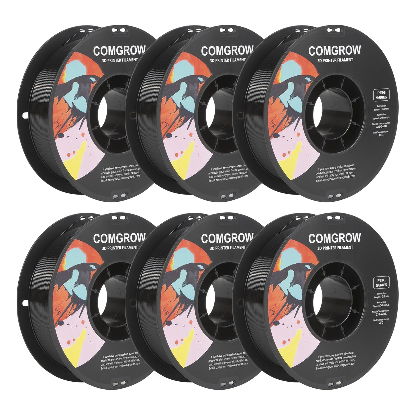 Comgrow PETG 3D Printer Filament 1.75mm, High Precision and Tough 3D Printer Filament 6 Rolls*1kg, Dimensional Accuracy +/- 0.02