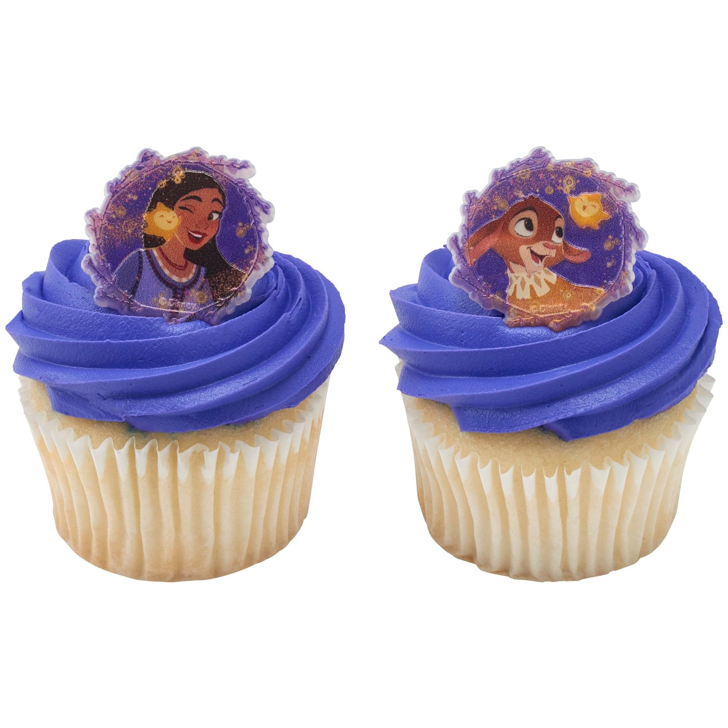 DecoPac Disney's Wish Better Together Rings, Cupcake Decorations Featuring Asha & Valentino, Food Safe Cake Toppers For Birthday & Celebration – 72 Pack