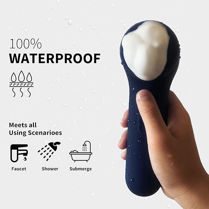 Face Scrubber, Facial Cleansing Brush, Waterproof & Rechargeable Face Scrub Brush for Men&Women, Electric Facial Exfoliator with 3 Brushes, 3 Intensities, 2 Modes with Eye Roller - Charcoal