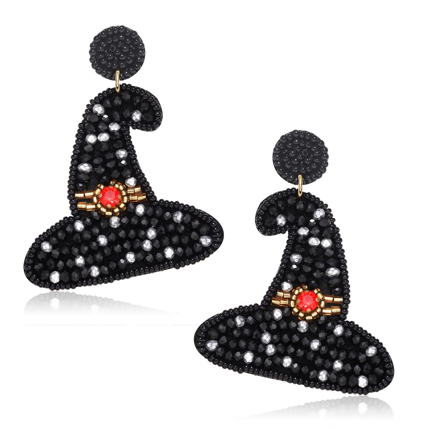 Halloween Earrings for Women Cute Pumpkin Ghost Witch Hat Beaded Dangle Earrings Statement Spooky Skull RIP Earrings Fun Hallowe