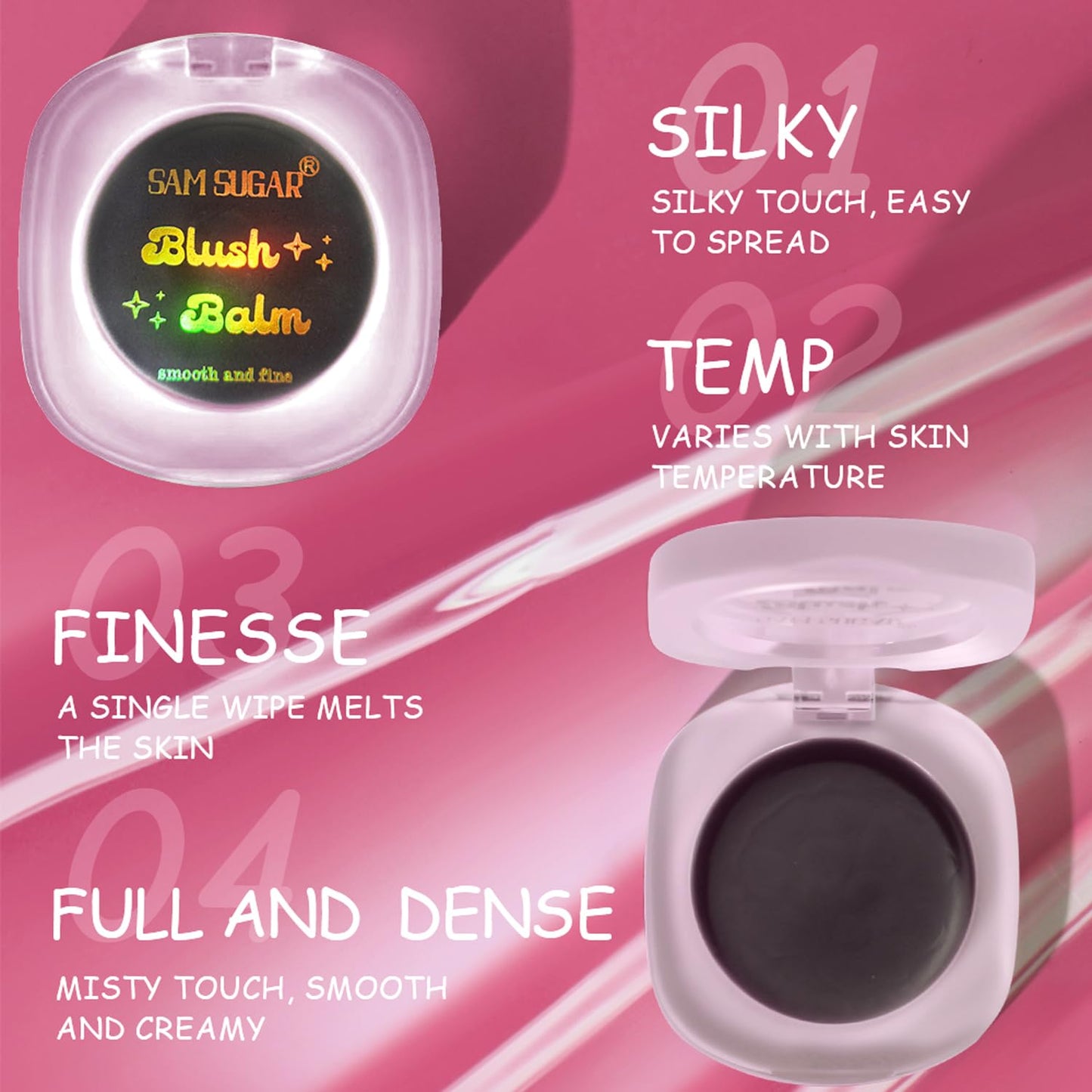 Cream Blush Makeup, Natural Pink/Black Glossy Face Blusher, Color Changing Cream Blush for Cheek and Lip Tint, Blendable Formula, Matte and Dewy Finish Lightweight Blush Makeup (Pink Glitter, One)