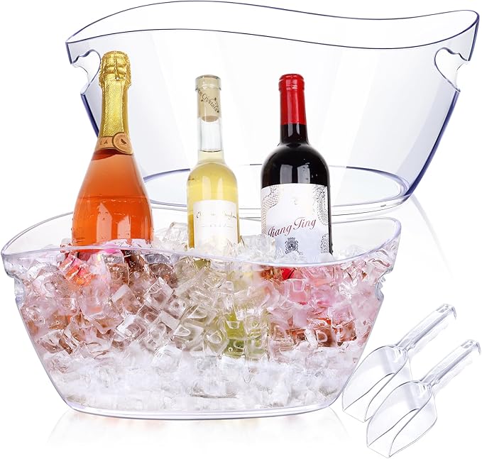 Ice Buckets for Parties, 6.5L Beverage Tub 2pcs Christmas Mimosa Bar Clear Acrylic Champagne Bucket with Scoops, Drink Buc...