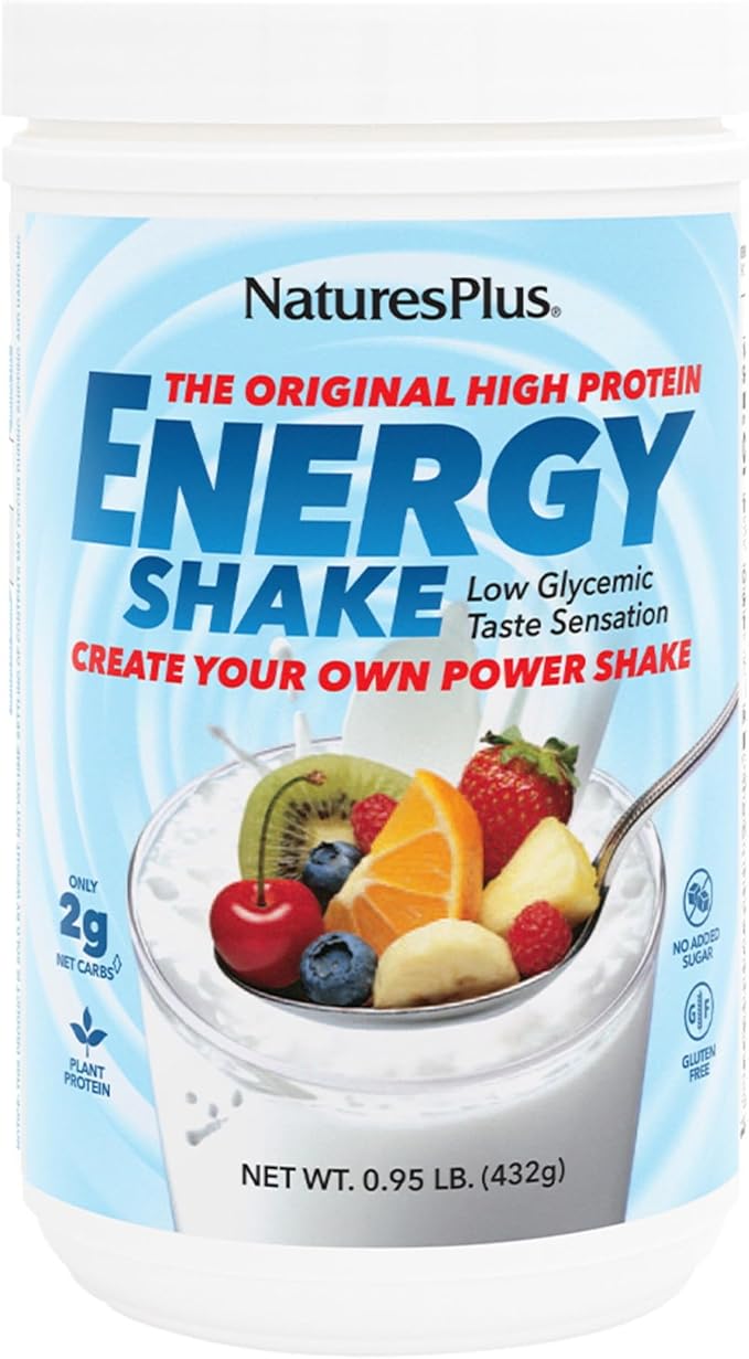 NaturesPlus Energy Shake - 0.95 lb - 16 Grams of Plant-Based Protein Per Serving - Contains Digestion-Supporting Enzymes - No Added Sugar - Non-GMO, Vegetarian, Gluten Free - 16 Servings