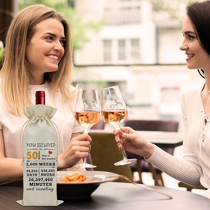 Sazuwu Happy 50th Birthday Gifts for Women Wine Bag 50 Year Old Birthday Gifts for Men Wine Bottle Storage Bag Funny Turning 50 Gifts Born in 1974 Gifts Wine Accessories Gifts for Wine Lovers