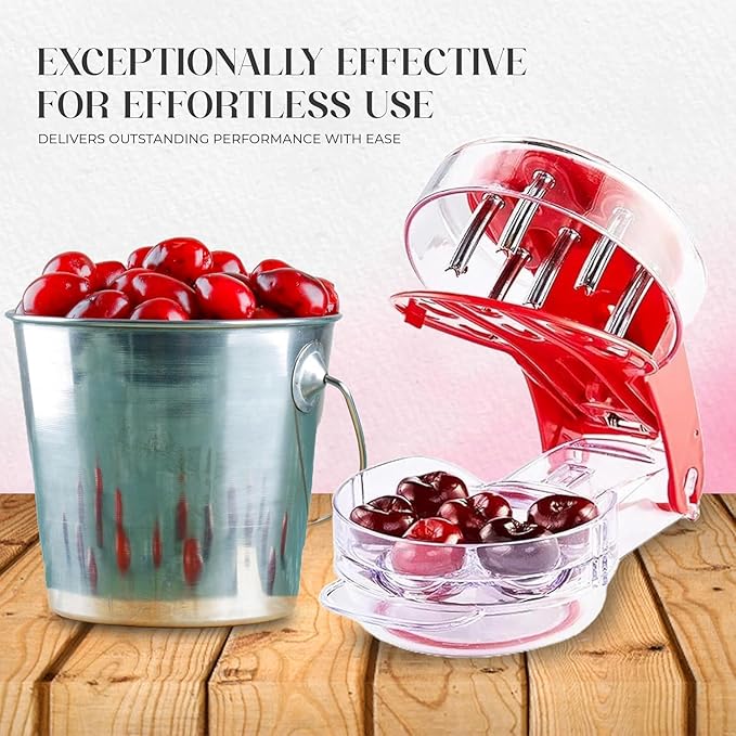 Cherry Pitter Tool - Pit 6 Cherries at Once, Mess-Free Cherry & Olive Pitter with Tray, 304 Stainless Steel Multi Pitters for Fast Prep & Easy Cleanup