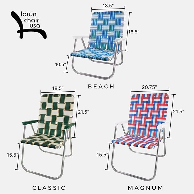 Lawn Chair USA Folding Aluminum Outdoor Patio Lawn Chair | Heavy-Duty Webbed Chairs for Camping, Sports, Beach, Yard & Tailgating | Lightweight Portable | Classic - Charleston Tan with Green Arms