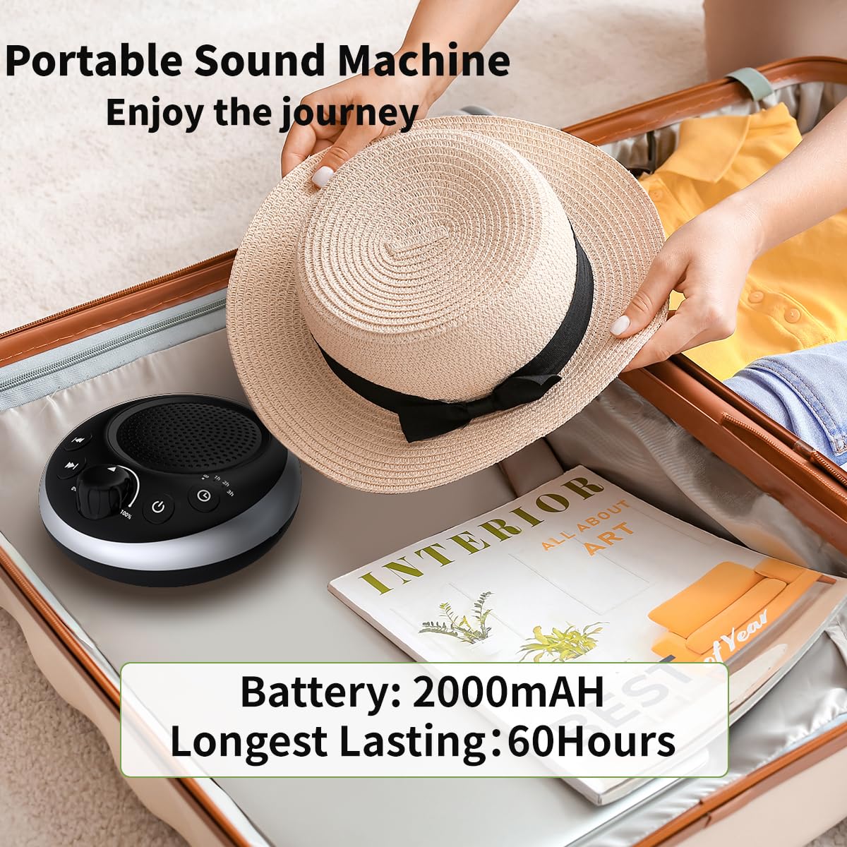 Rechargeable Portable Brown Noise Machine 2000mAH Large Battery Sound White Noise Machine 30 Soothing Sounds for Baby Kids Adults Sleep Machine Auto-Off Timer for Travel Camping and Home