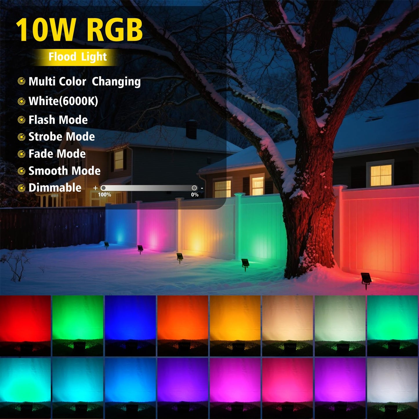 T-SUN LED Flood Light, 10W RGB Color Changing, Waterproof, Remote Control, 5 Pack, Model TS-F41